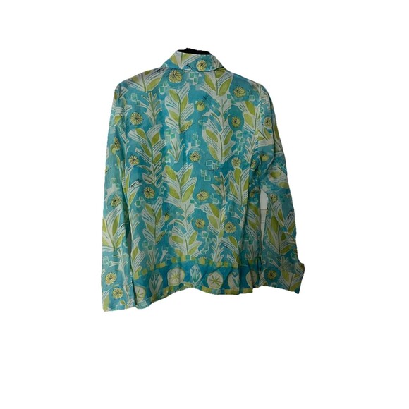 Sigrid Olsen 100% Silk Blouse Size Small Blue Green Retro 70’s Print Preppy - Picture 2 of 7